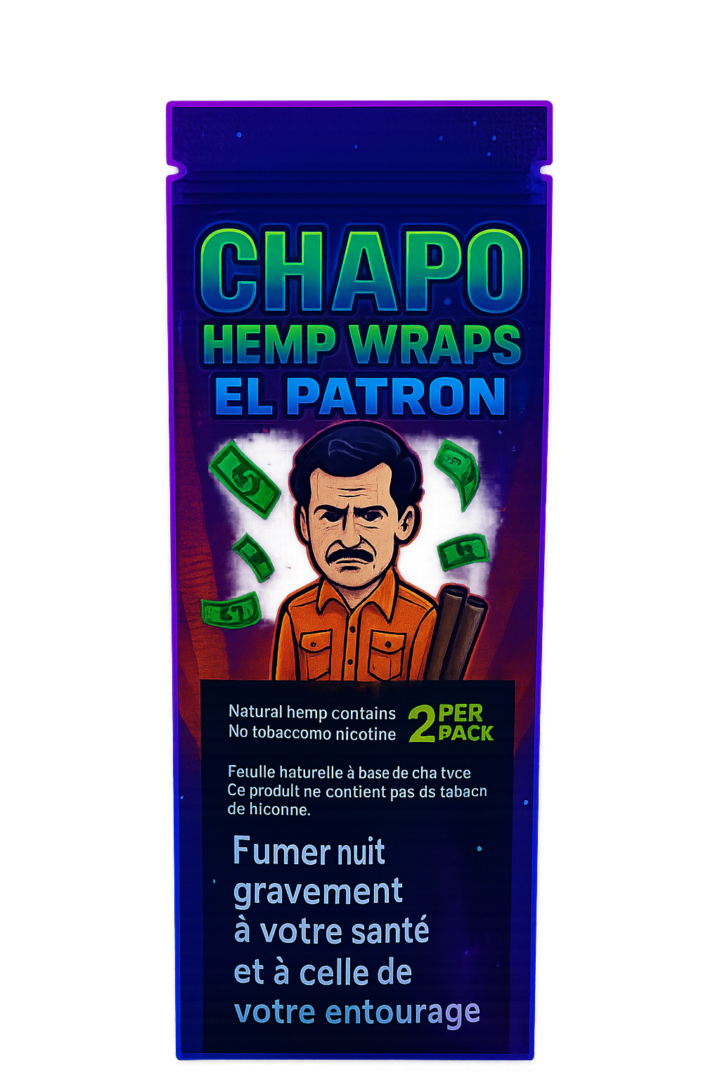 Blunt Chapo El Patron – Sachet de 2 blunts (chanvre, orange pêche, sans tabac)