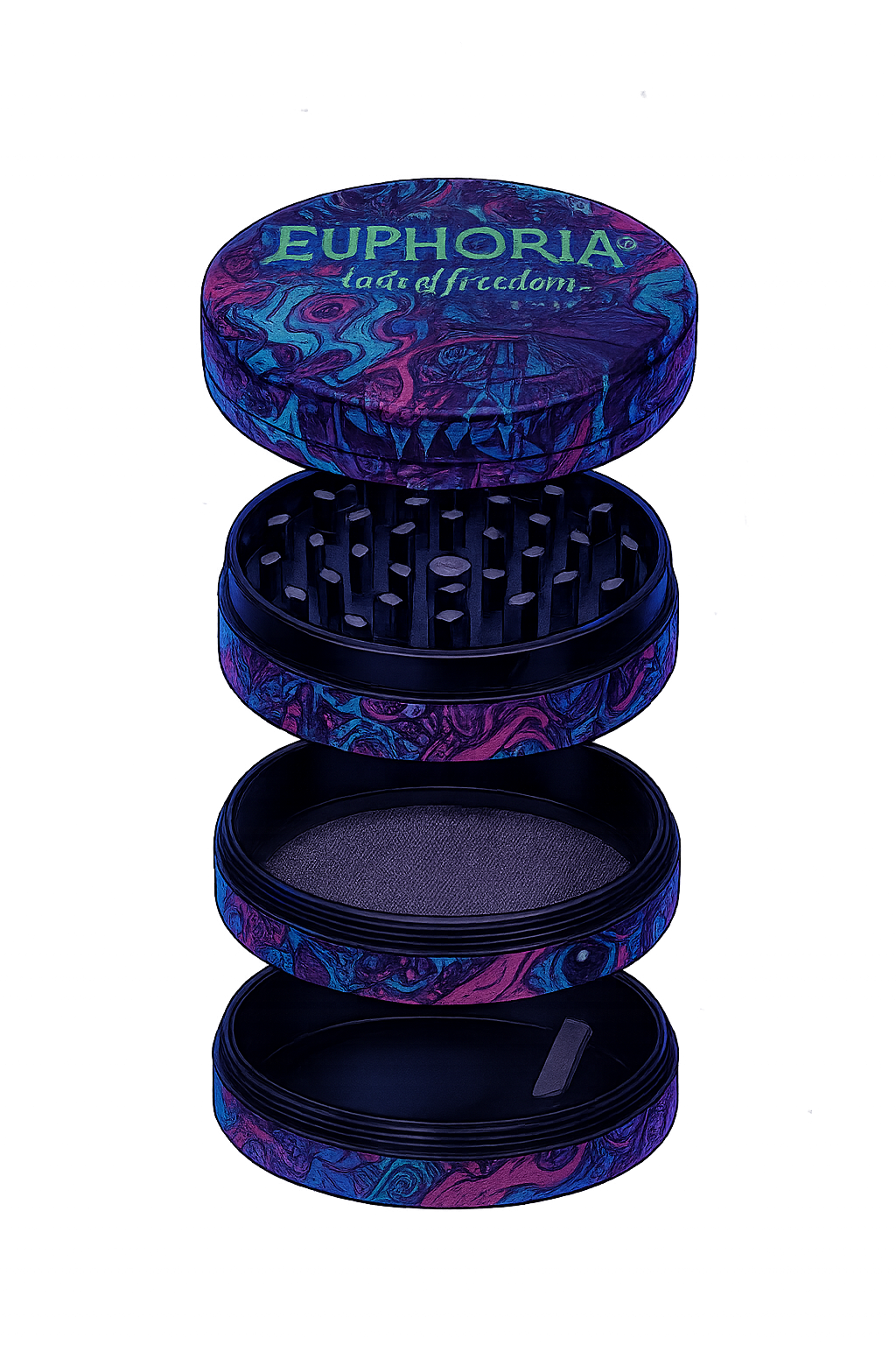 Grinder Euphoria Psychedelic – Métal 63 mm (4 parties, tamis intégré)