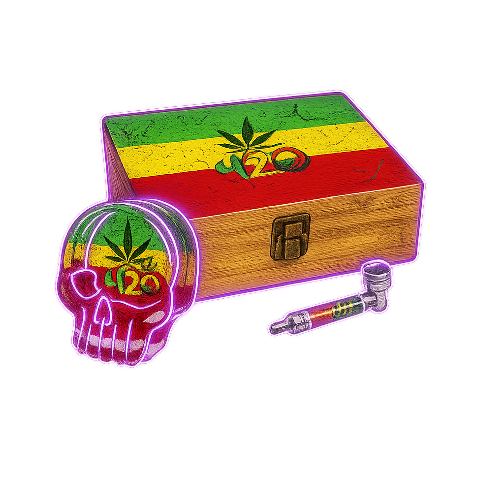 Kit Fumeur 420 Leaf – Boîte avec cendrier et pipe (bois, design Rasta Leaf)