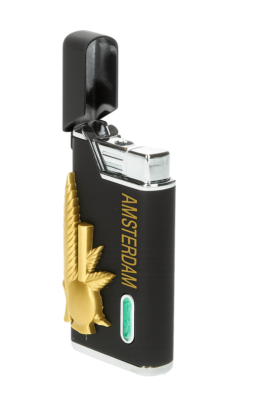 Briquet Belflam Black and Gold Leaf – Feuille dorée sur fond noir