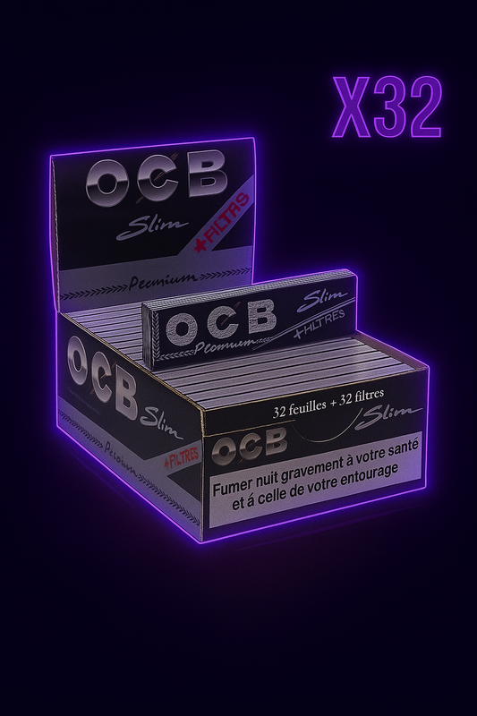 OCB Slim + Tips – Display 32 carnets King Size Slim (32 feuilles + 32 tips)